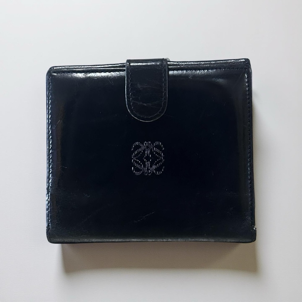 Loewe Smooth Patent Black Leather Anagram Wallet Men/Women